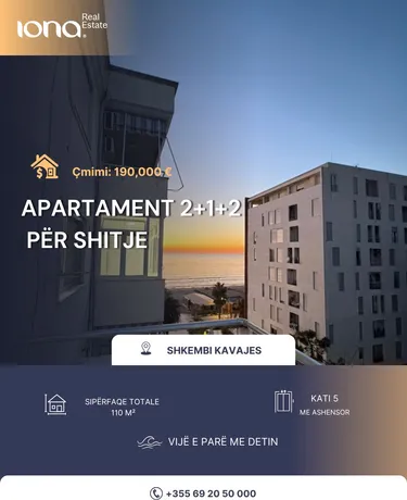 2+1+2 Seafront Apartment for Sale at Shkëmbi i Kavajës